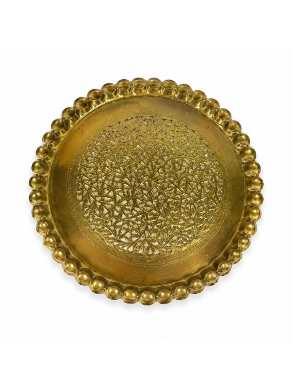 Brass Tray Vintage Moroccan/Indian Pierced With Scalloped Pie Crust Edge Antique